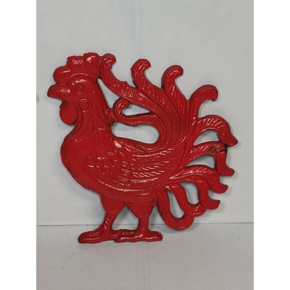 Vintage Cast Iron Rooster Wall Hangings, Red Farmhouse Decor - Picture 2 of 4